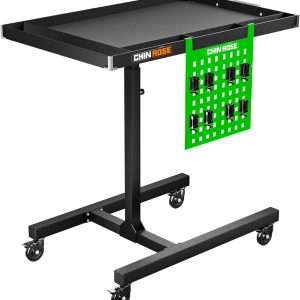 Adjustable Height Mobile Work Table with Rolling Wheels, Rolling Tray Table for Mechanics, Garages, Repair Shops, Warehouse, Workshop, and DIY