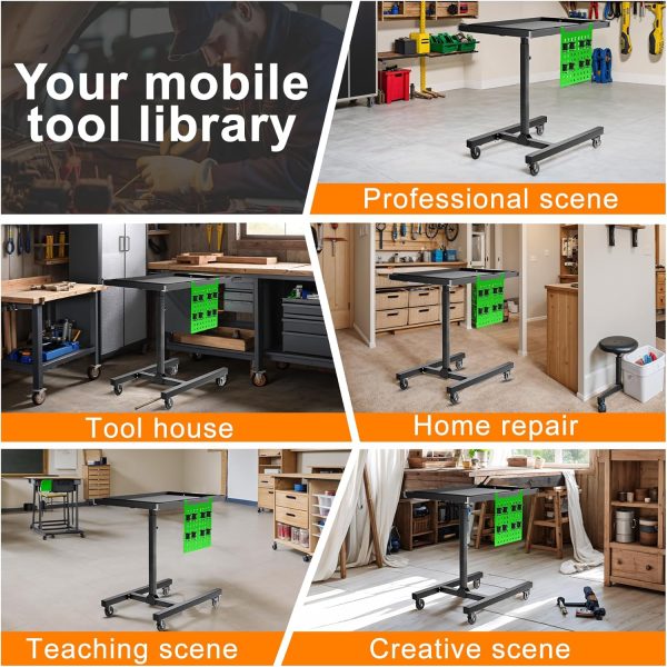 Adjustable Height Mobile Work Table with Rolling Wheels, Rolling Tray Table for Mechanics, Garages, Repair Shops, Warehouse, Workshop, and DIY - Image 5