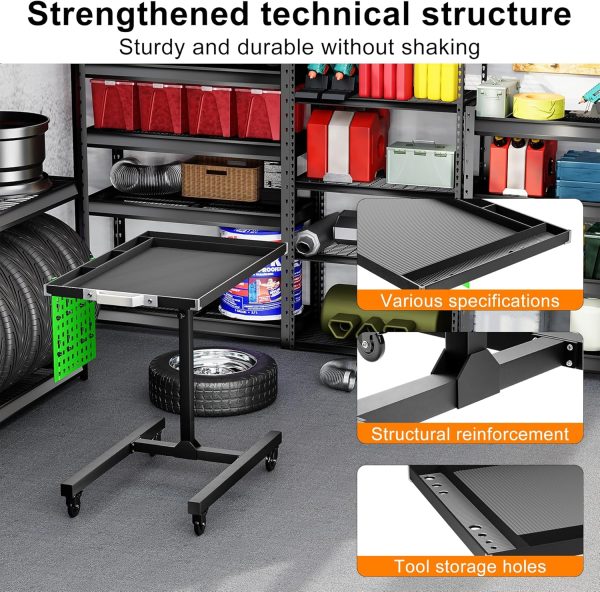 Adjustable Height Mobile Work Table with Rolling Wheels, Rolling Tray Table for Mechanics, Garages, Repair Shops, Warehouse, Workshop, and DIY - Image 6