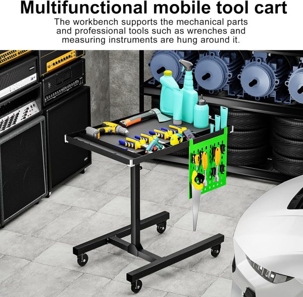 Adjustable Height Mobile Work Table with Rolling Wheels, Rolling Tray Table for Mechanics, Garages, Repair Shops, Warehouse, Workshop, and DIY - Image 7