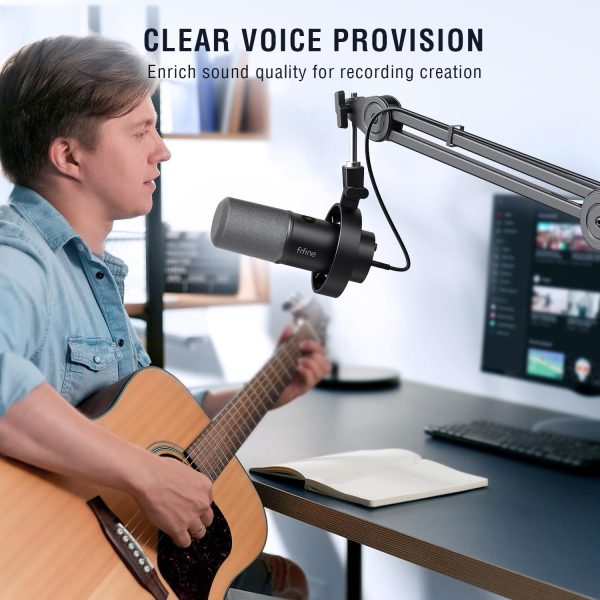 FIFINE Dynamic Podcast Microphone Set with Boom Arm Stand, Studio XLR/USB Microphone for Recording Vocal Streaming, Metal Mic with Mute Tap, Headphone Jack, Heavy Duty Boom Arm-K688T - Image 7