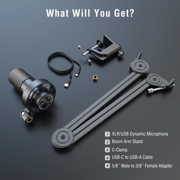 FIFINE Dynamic Podcast Microphone Set with Boom Arm Stand, Studio XLR/USB Microphone for Recording Vocal Streaming, Metal Mic with Mute Tap, Headphone Jack, Heavy Duty Boom Arm-K688T - Image 8