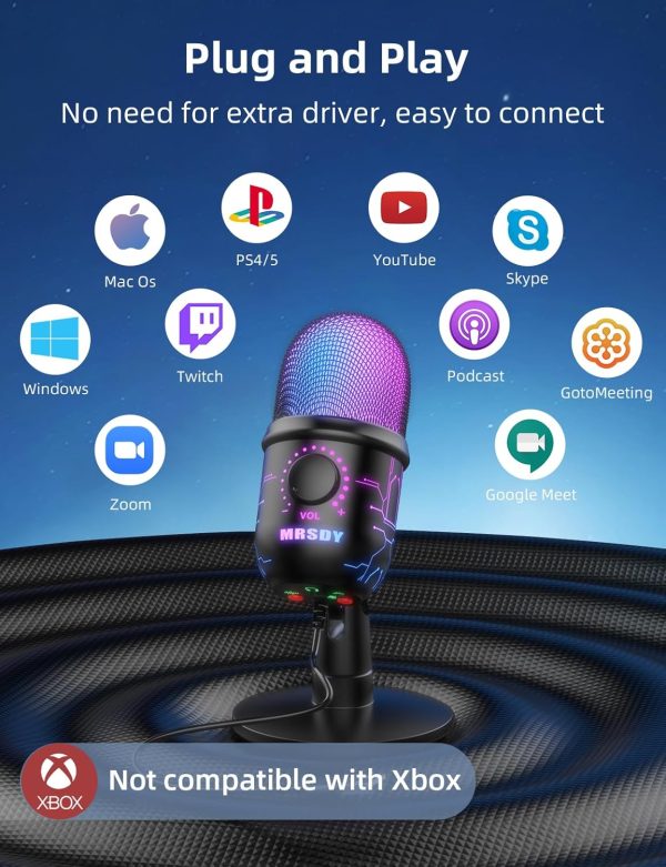 Gaming Microphone, USB Computer Microphone for PC, Mac, PS4/5, Condenser Podcast Mic for Studio Recording, YouTube, Streaming, with Headphone Jack, Led Light, Mute, Gain, Noise Cancellation - Image 6