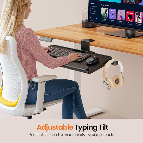 Klearlook Keyboard Tray Under Desk with 360° Rotation, Ergonomic Computer Keyboard & Mouse Tray 24.4"W×10"D Sit Stand Desk Keyboard Holder w/Wrist Rest & Storage Drawer-Black - Image 2