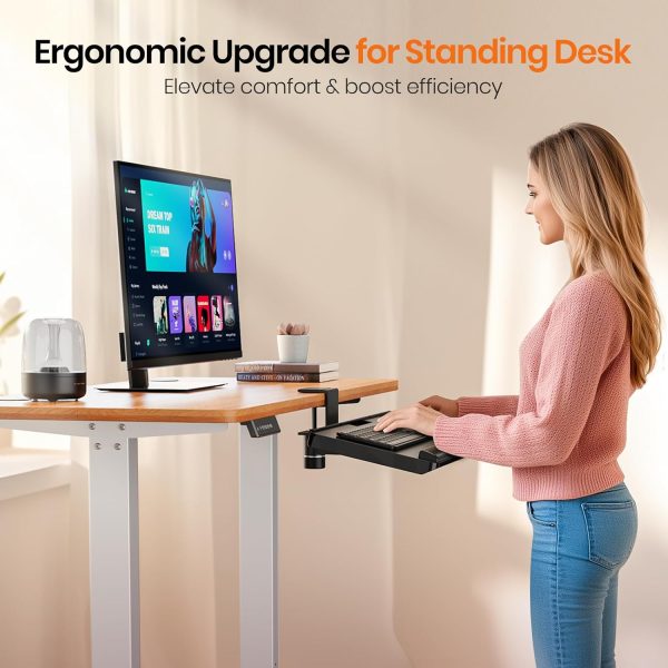 Klearlook Keyboard Tray Under Desk with 360° Rotation, Ergonomic Computer Keyboard & Mouse Tray 24.4"W×10"D Sit Stand Desk Keyboard Holder w/Wrist Rest & Storage Drawer-Black - Image 3