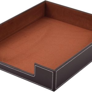 Leather Letter Tray, Office Supplies Desk Organizer for Mail Paper Files Magazines Jewelry Cosmetics,Luxury Letter Holder&Multipurpos Stackable Office Desktop Storage Box,Coffee