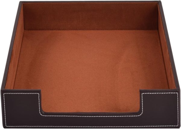 Leather Letter Tray, Office Supplies Desk Organizer for Mail Paper Files Magazines Jewelry Cosmetics,Luxury Letter Holder&Multipurpos Stackable Office Desktop Storage Box,Coffee - Image 2