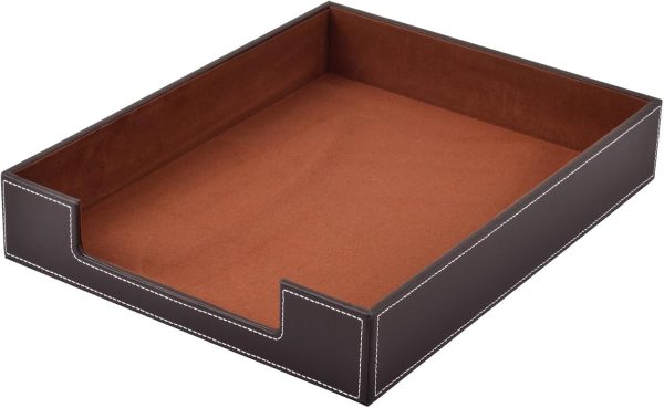 Leather Letter Tray, Office Supplies Desk Organizer for Mail Paper Files Magazines Jewelry Cosmetics,Luxury Letter Holder&Multipurpos Stackable Office Desktop Storage Box,Coffee - Image 3