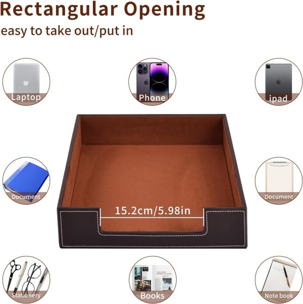 Leather Letter Tray, Office Supplies Desk Organizer for Mail Paper Files Magazines Jewelry Cosmetics,Luxury Letter Holder&Multipurpos Stackable Office Desktop Storage Box,Coffee - Image 5