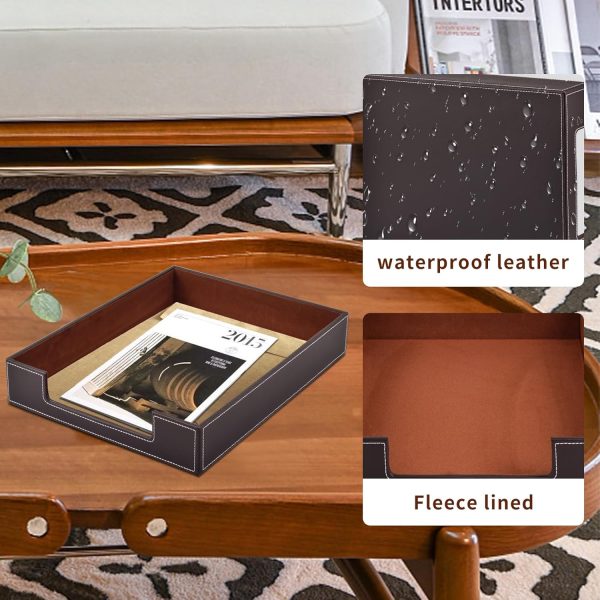 Leather Letter Tray, Office Supplies Desk Organizer for Mail Paper Files Magazines Jewelry Cosmetics,Luxury Letter Holder&Multipurpos Stackable Office Desktop Storage Box,Coffee - Image 9