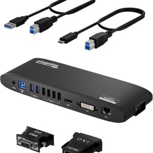 Plugable USB 3.0 Universal Docking Station for Windows, macOS, ChromeOS (Dual HDMI Monitors or DVI/VGA, Gigabit Ethernet, Audio, 6 USB Ports)