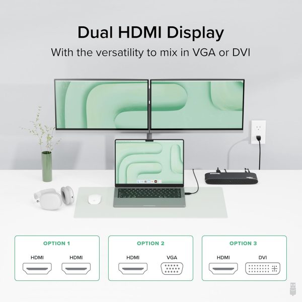 Plugable USB 3.0 Universal Docking Station for Windows, macOS, ChromeOS (Dual HDMI Monitors or DVI/VGA, Gigabit Ethernet, Audio, 6 USB Ports) - Image 3