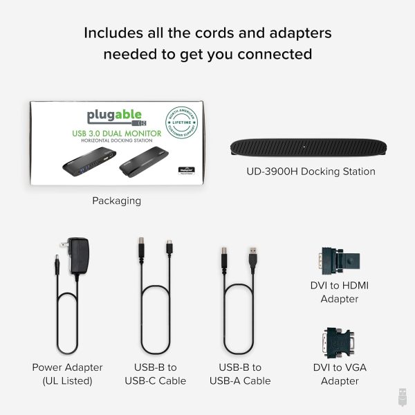 Plugable USB 3.0 Universal Docking Station for Windows, macOS, ChromeOS (Dual HDMI Monitors or DVI/VGA, Gigabit Ethernet, Audio, 6 USB Ports) - Image 7