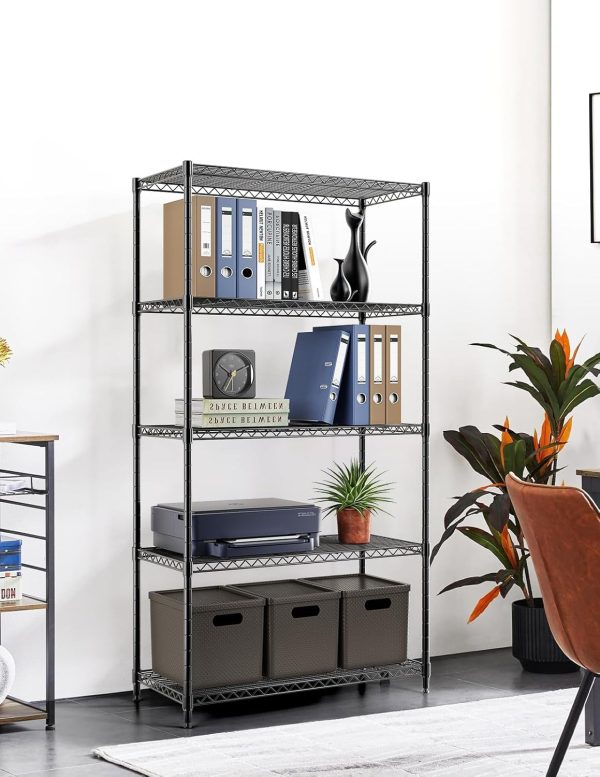 Simple Deluxe 5-Tier Heavy Duty Storage Shelving Unit, 1250 Lbs Loading Capacity, 29.92" W x 13.98" D x 61.02" H, Black - Image 2