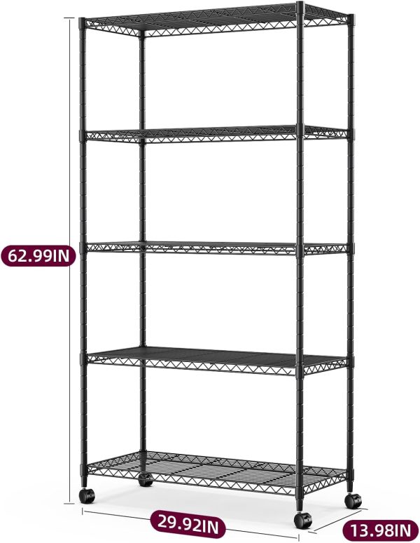 Simple Deluxe 5-Tier Heavy Duty Storage Shelving Unit, 1250 Lbs Loading Capacity, 29.92" W x 13.98" D x 61.02" H, Black - Image 3